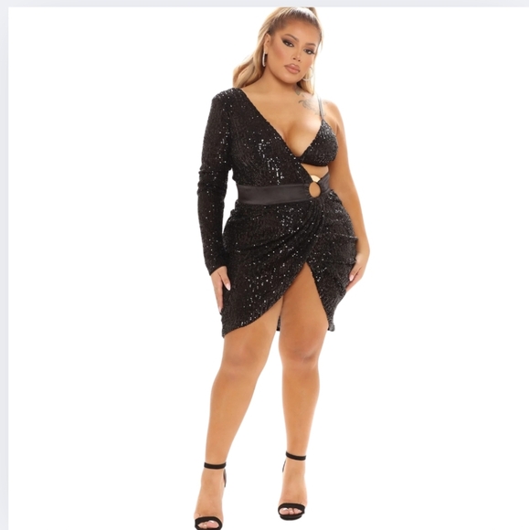 Fashion Nova 2X Epic Nights Sequin Gown Dress Black Party Sexy AX-1592 - Picture 6 of 14